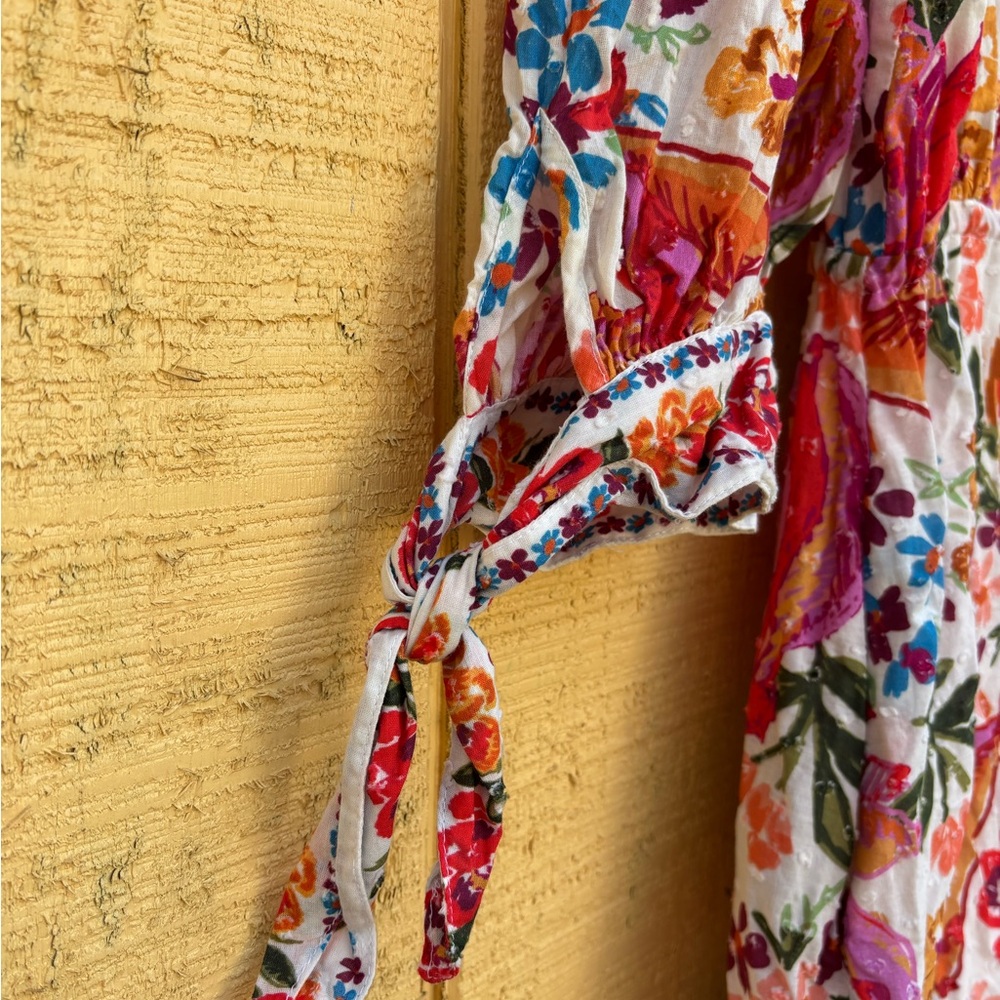 FARM Rio Pink Floral V-Neck Maxi Dress with Tie Sleeves - Picture 14 of 16
